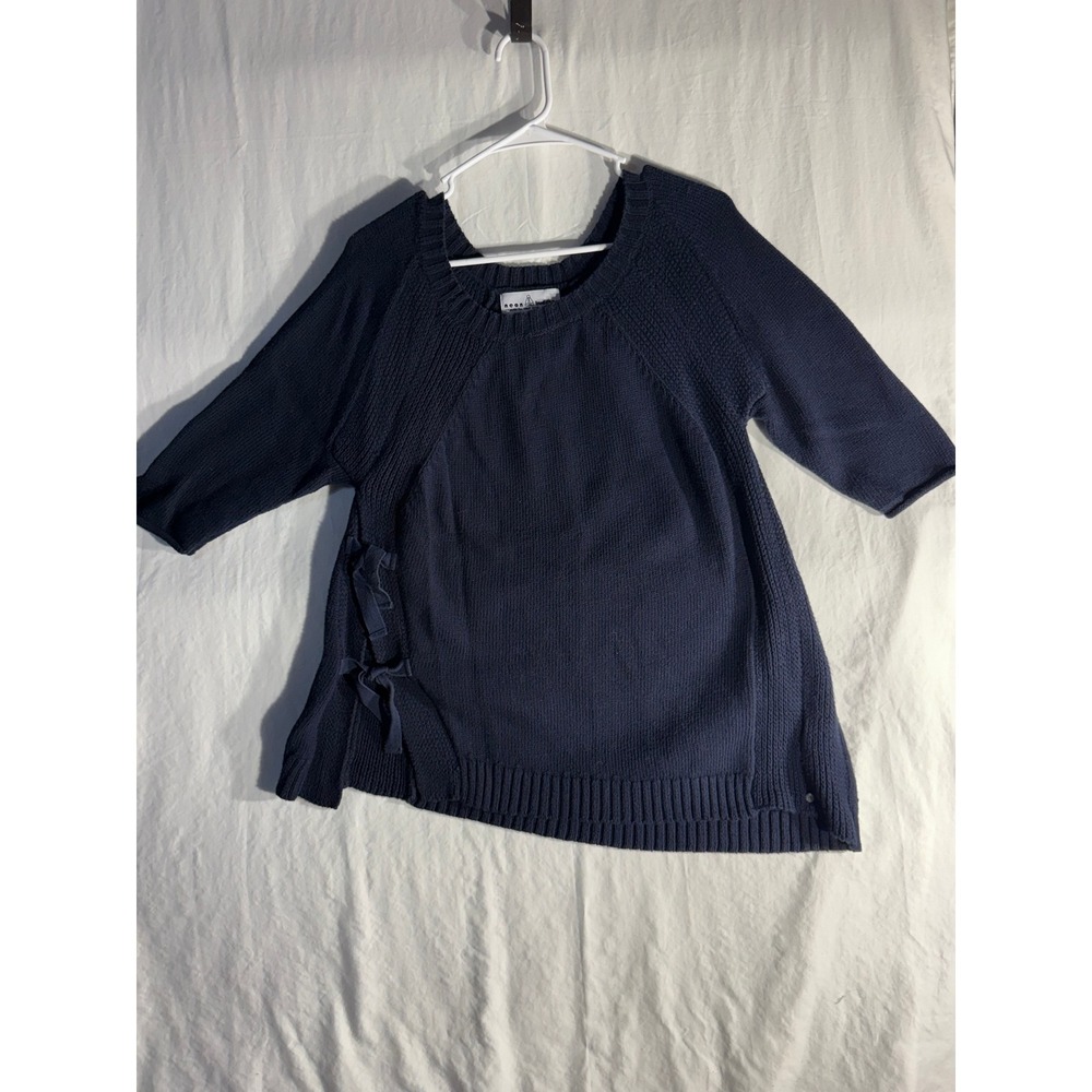 Neon Buddha Navy Blue Asymmetrical Side Tie Knit Sweater 3/4 Sleeve Size M